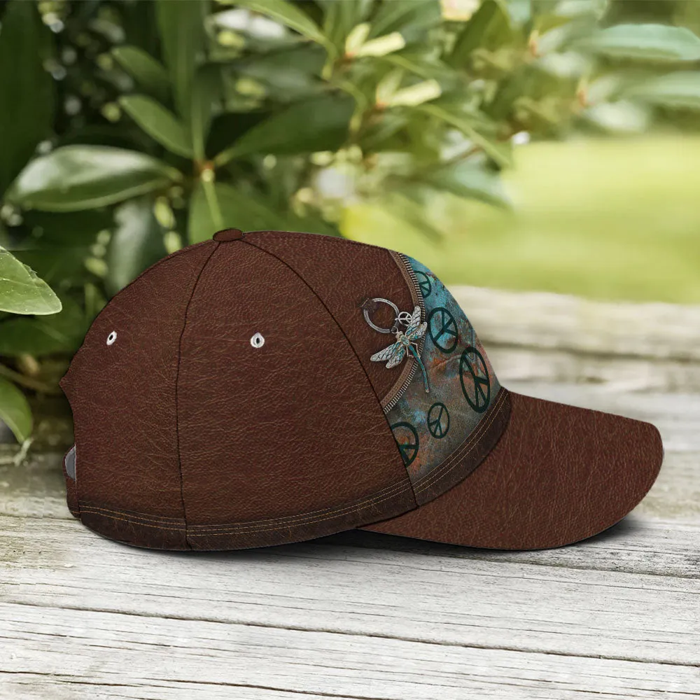 Hippie Let It Be Dragonfly Leather Style Baseball Cap Coolspod