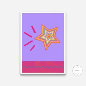 Hippie Star Wall Art PRINTABLE ART, Colorful Hippie Decor, 70S Retro Wall Art, Maximalist Wall Art, Groovy Poster, Hippie Aesthetic, Star Poster