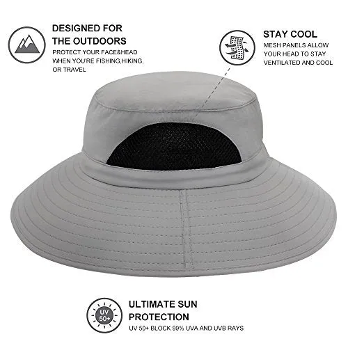 Hippih Waterproof Sun Hat Outdoor UV Protection Bucket Mesh boonie Hat Adjustable Fishing Cap (Grey)