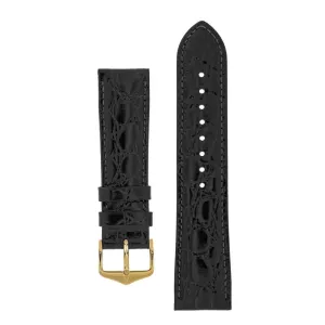 Hirsch CROCOGRAIN Crocodile Embossed Leather Watch Strap in BLACK