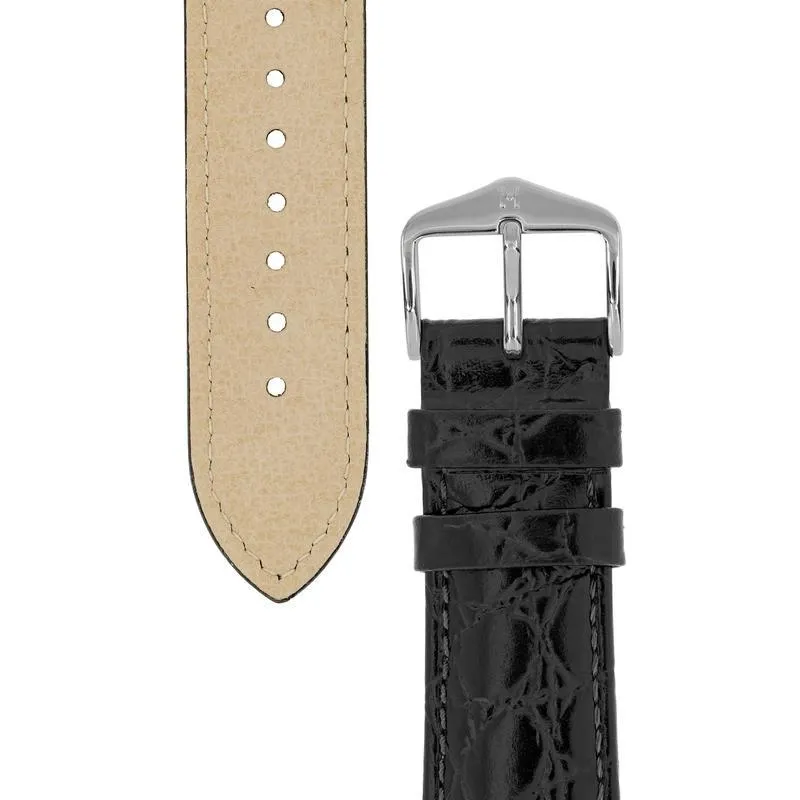 Hirsch CROCOGRAIN Crocodile Embossed Leather Watch Strap in BLACK