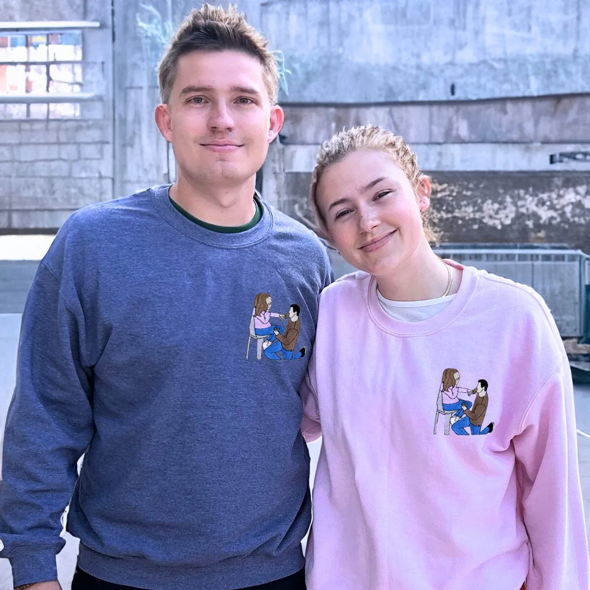 His & Hers Twin Pack: Embroidered Crewneck Sweatshirt & Hoodie