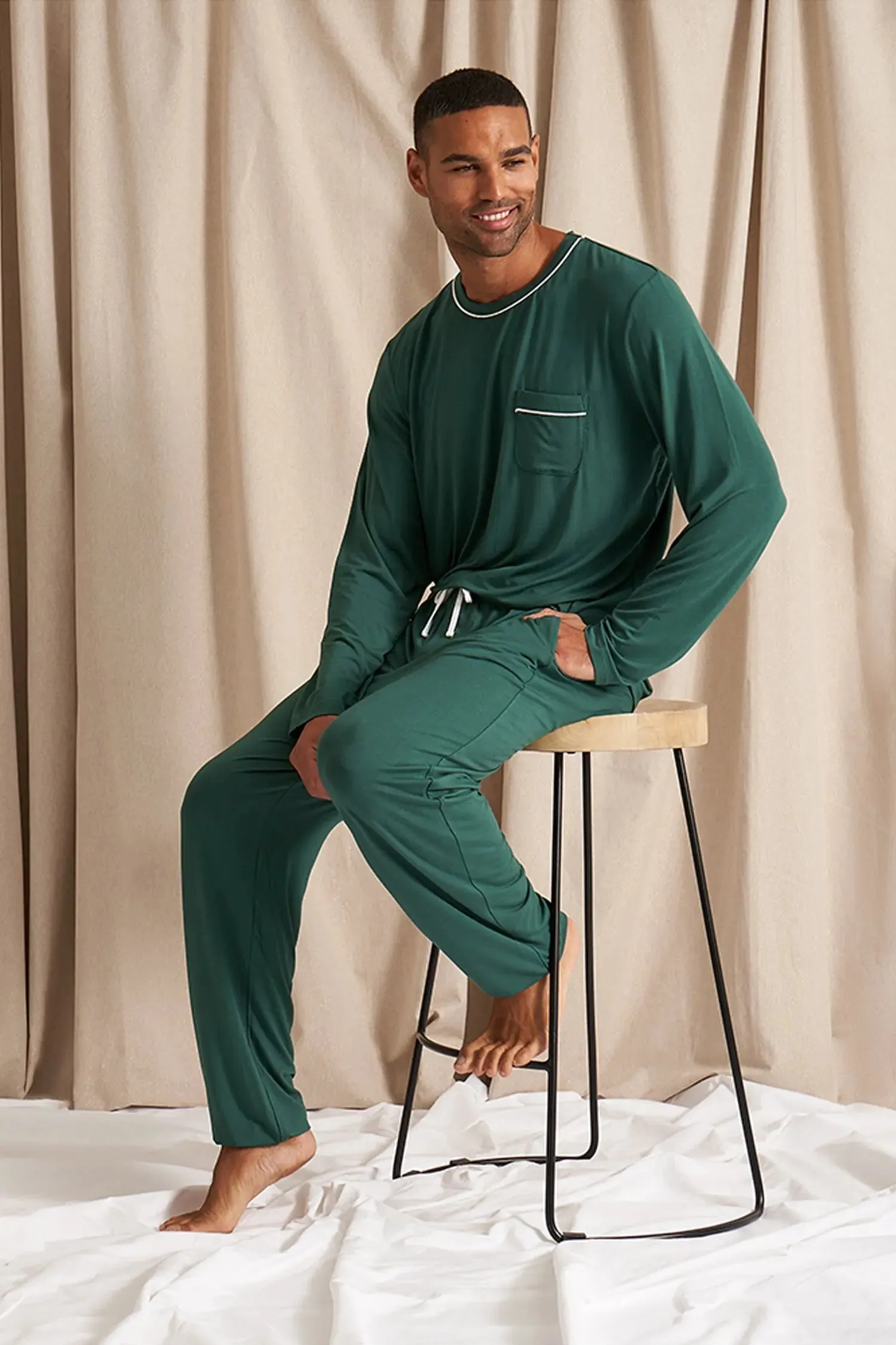 His and Hers Bamboo Pyjama Sets in Green