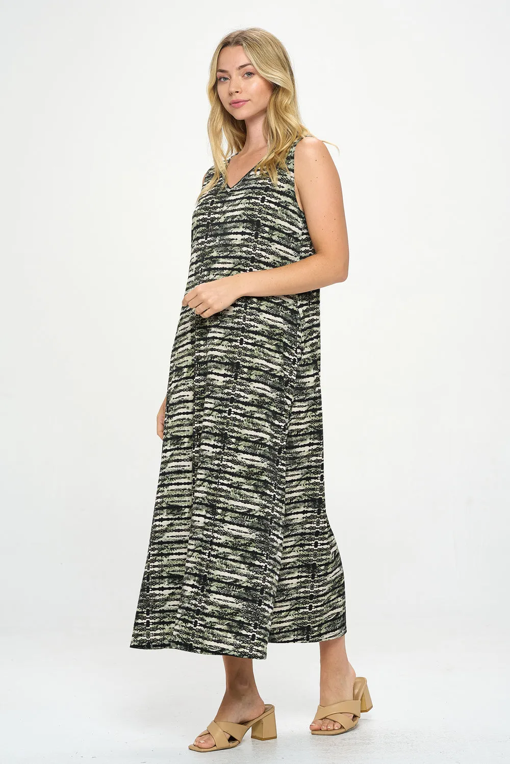 HIT V-Neck Bias Long Dress W/Pocket-7089HT-TRP1-K-W421