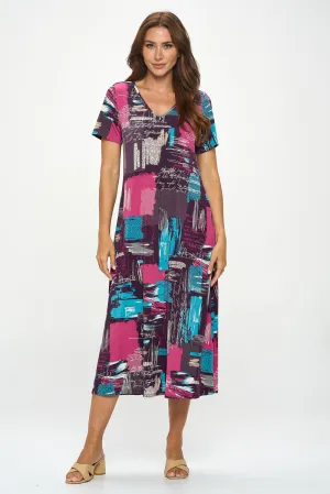 HIT V-Neck Long Dress W/Pocket-7085HT-SRP1-K-W420