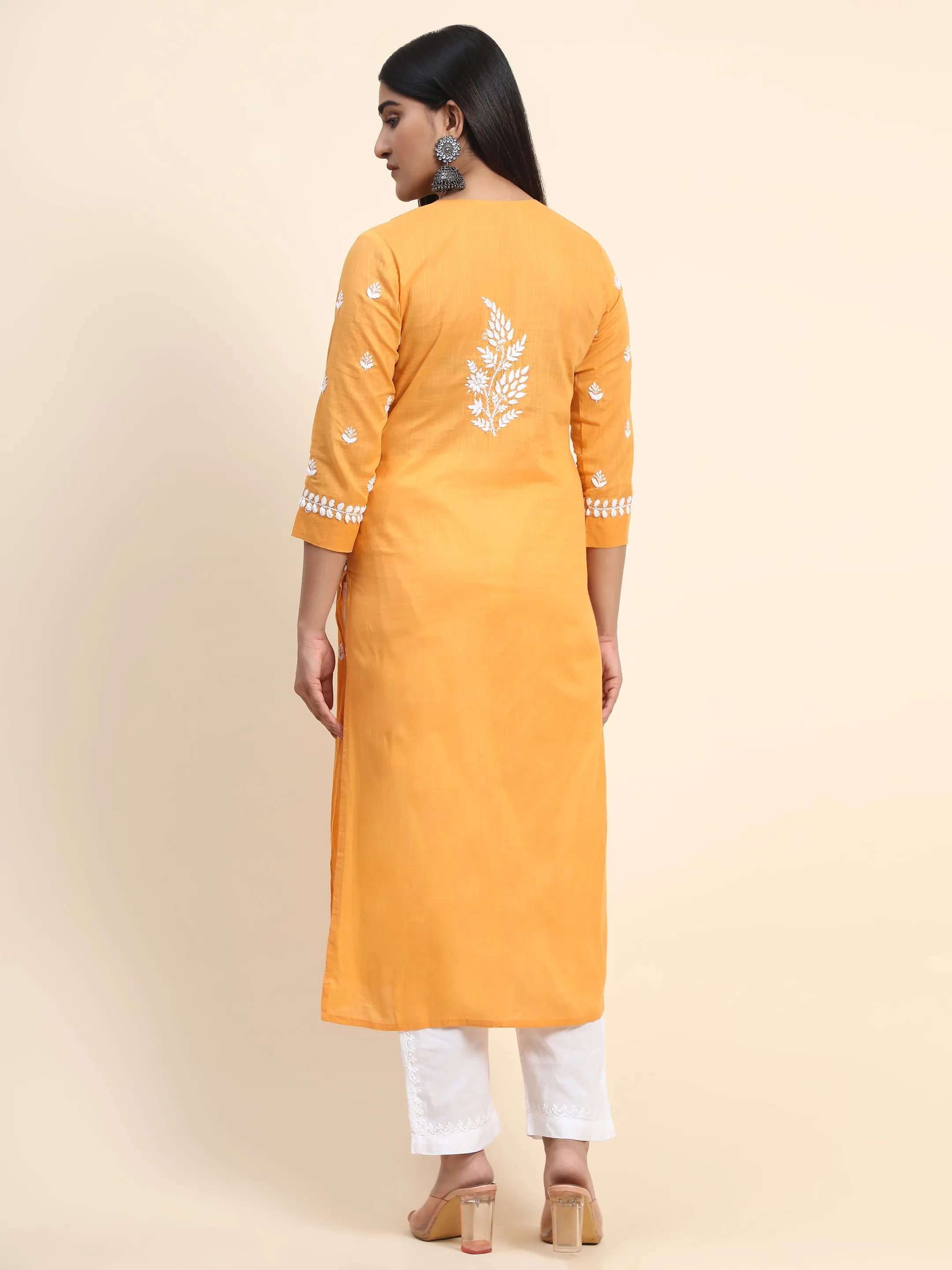 HOK Chikankari Kurti for Women With Pocket  - Mustard