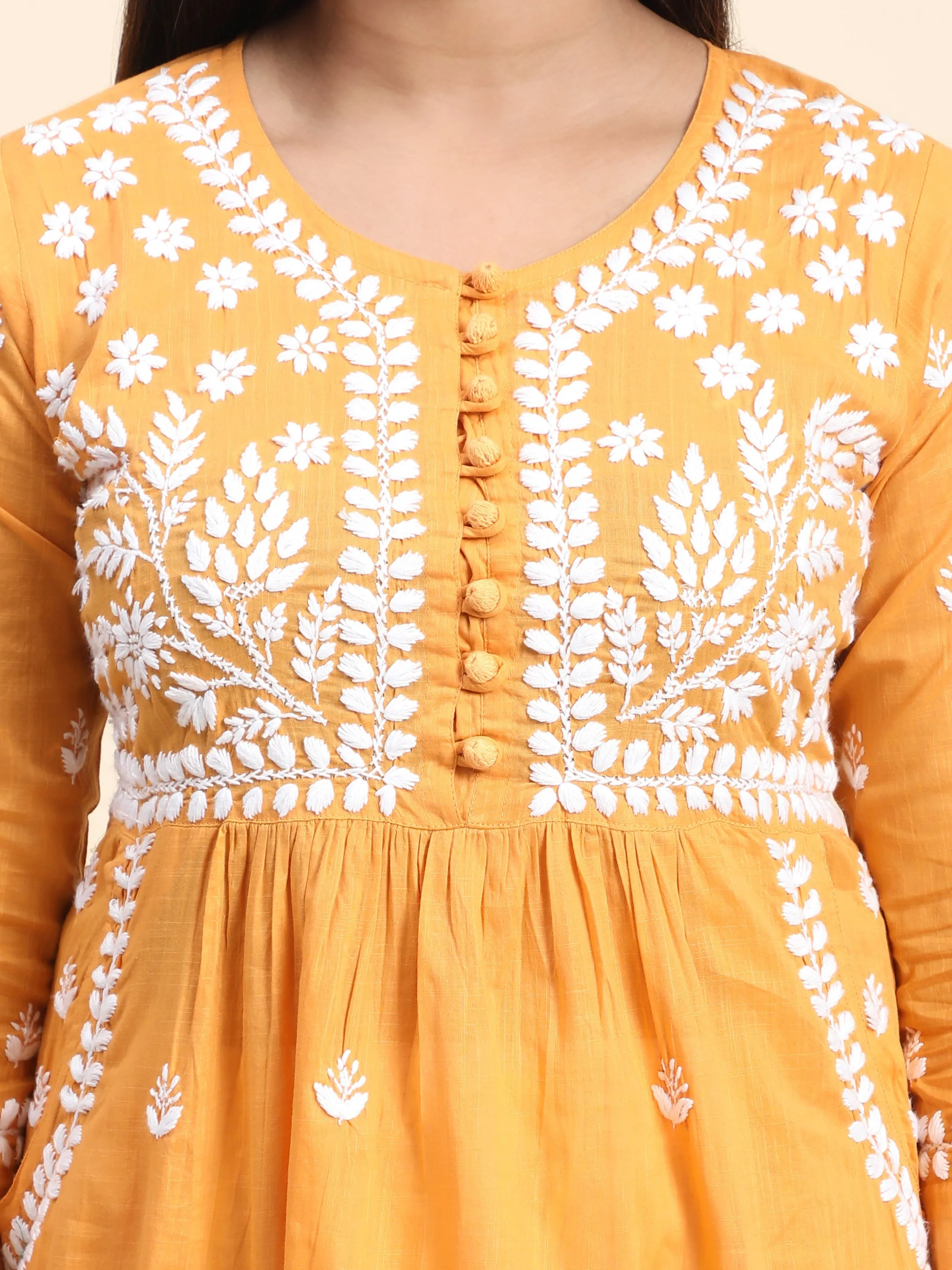 HOK Chikankari Kurti for Women With Pocket  - Mustard