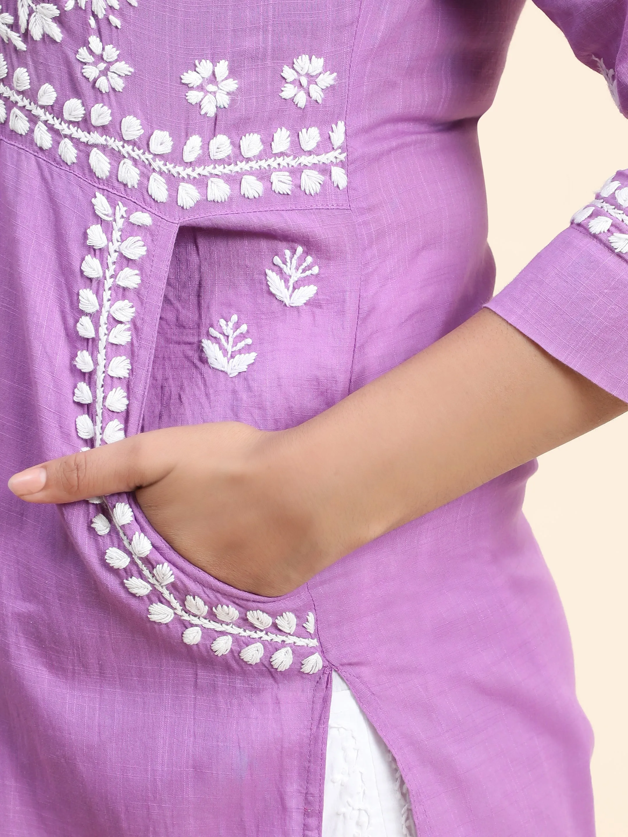 HOK Chikankari Kurti for Women With Pocket  - Purple