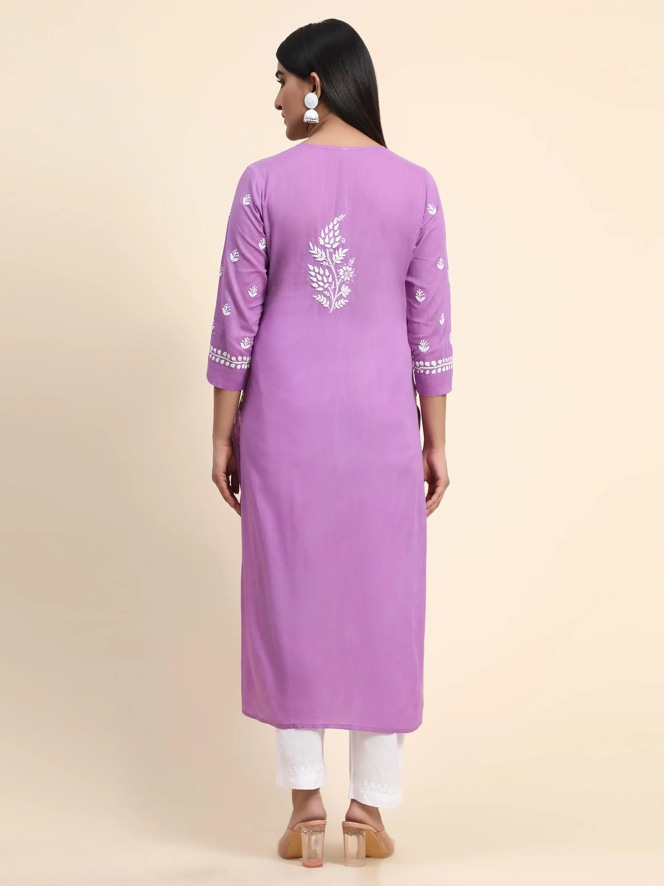 HOK Chikankari Kurti for Women With Pocket  - Purple