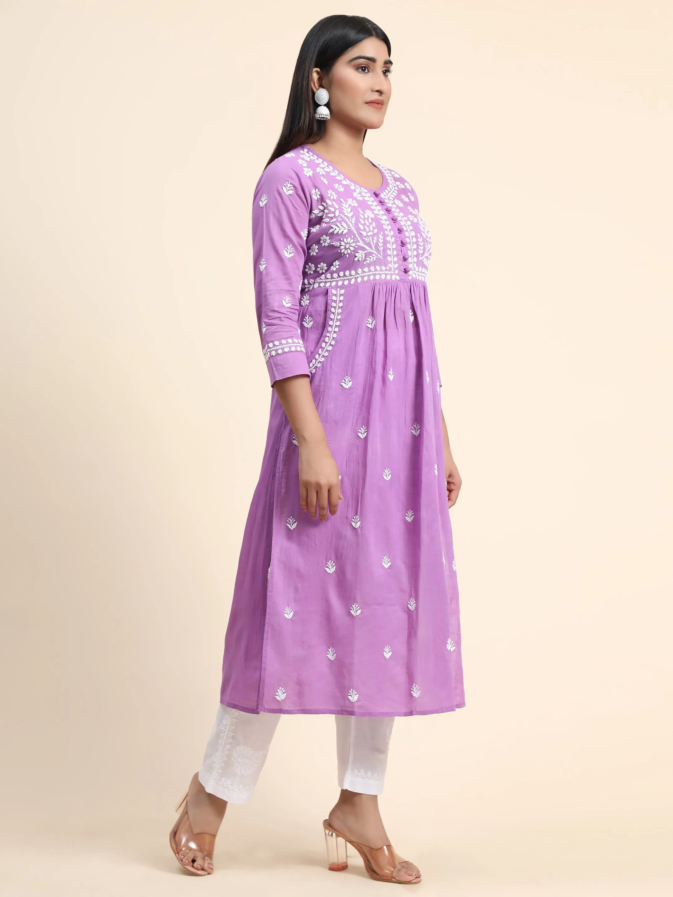 HOK Chikankari Kurti for Women With Pocket  - Purple