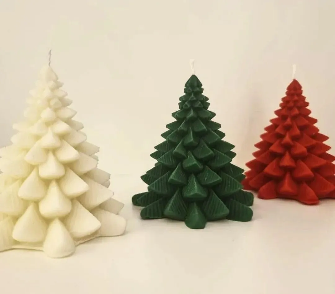 Hola Christmas Tree Candle Pack of 3 - Christmas Tree Shaped Scented Wax Candle - Christmas Candles Gift for Xmas Party Holiday New Year Decoration (Green, Red and White)