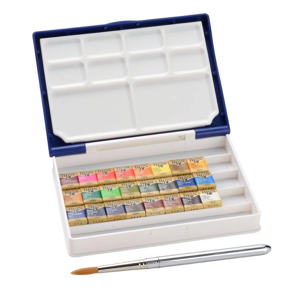 Holbein Artists' Watercolor Paint Half Pan Blue Palm Case 18-24-36 Colors Sets