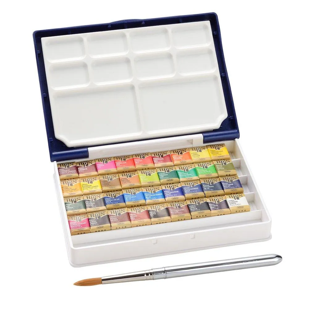 Holbein Artists' Watercolor Paint Half Pan Blue Palm Case 18-24-36 Colors Sets