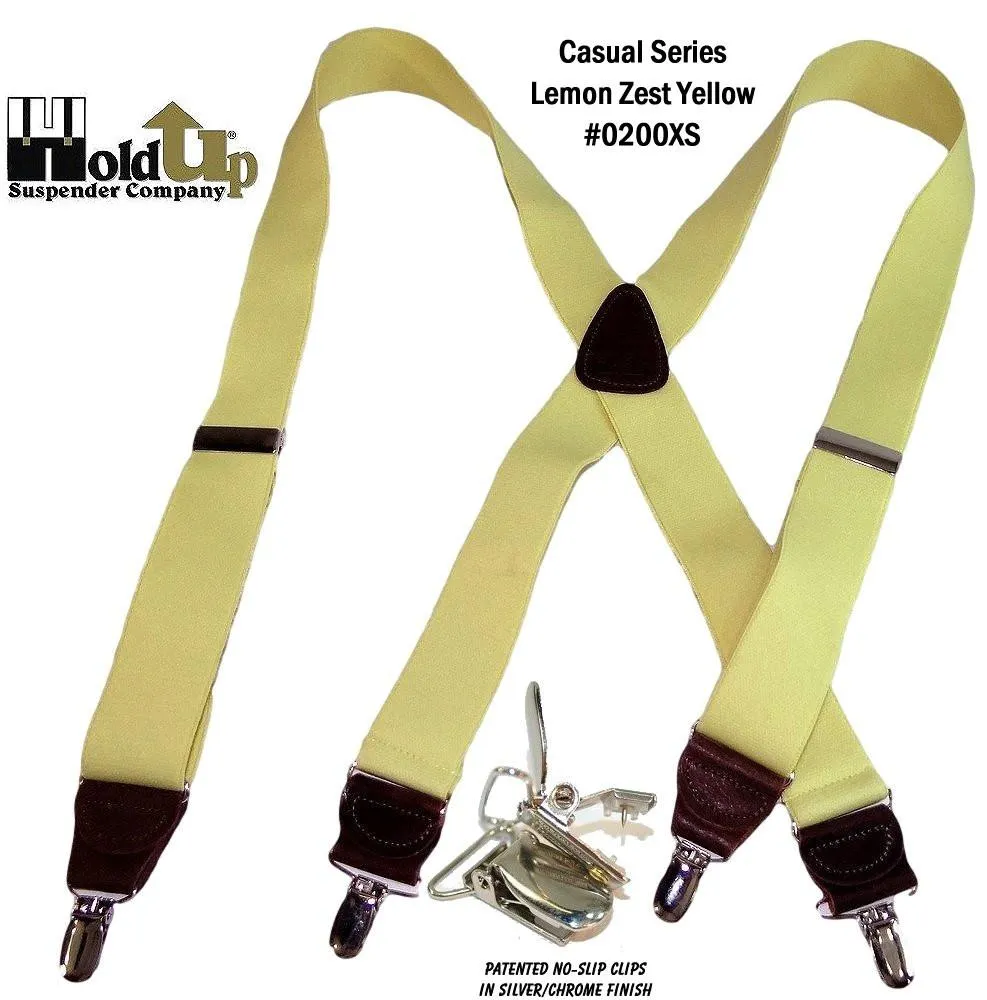 Hold-Ups Yellow 1 1/2" wide Suspenders X-Back Patented No-slip USA patented Silver Clips