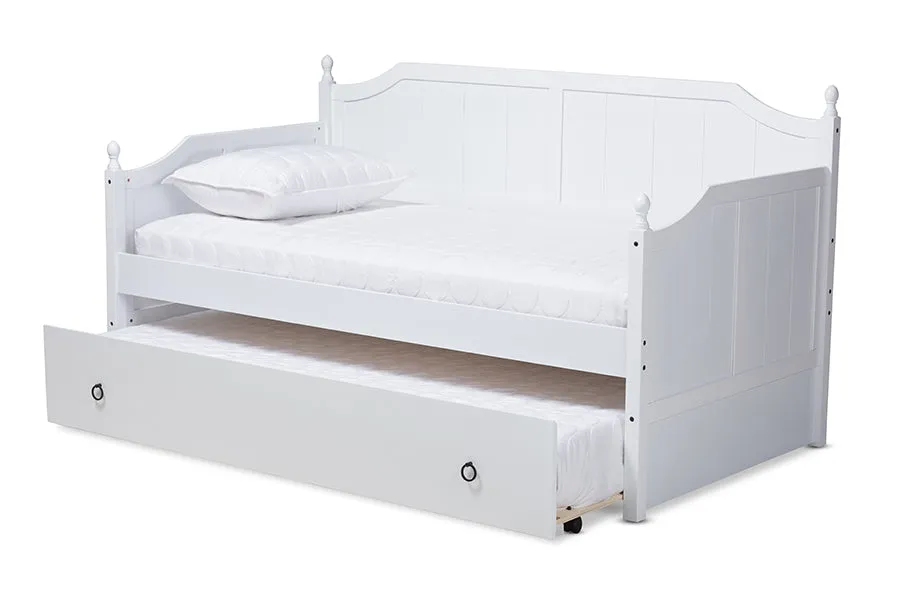 Holden Cottage Farmhouse White Finished Wood Twin Size Daybed w/Trundle