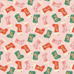 Holiday Cheer Stockings Pink Yardage - My Mind’s Eye | Riley Blake Designs, SKU: C13611-PINK