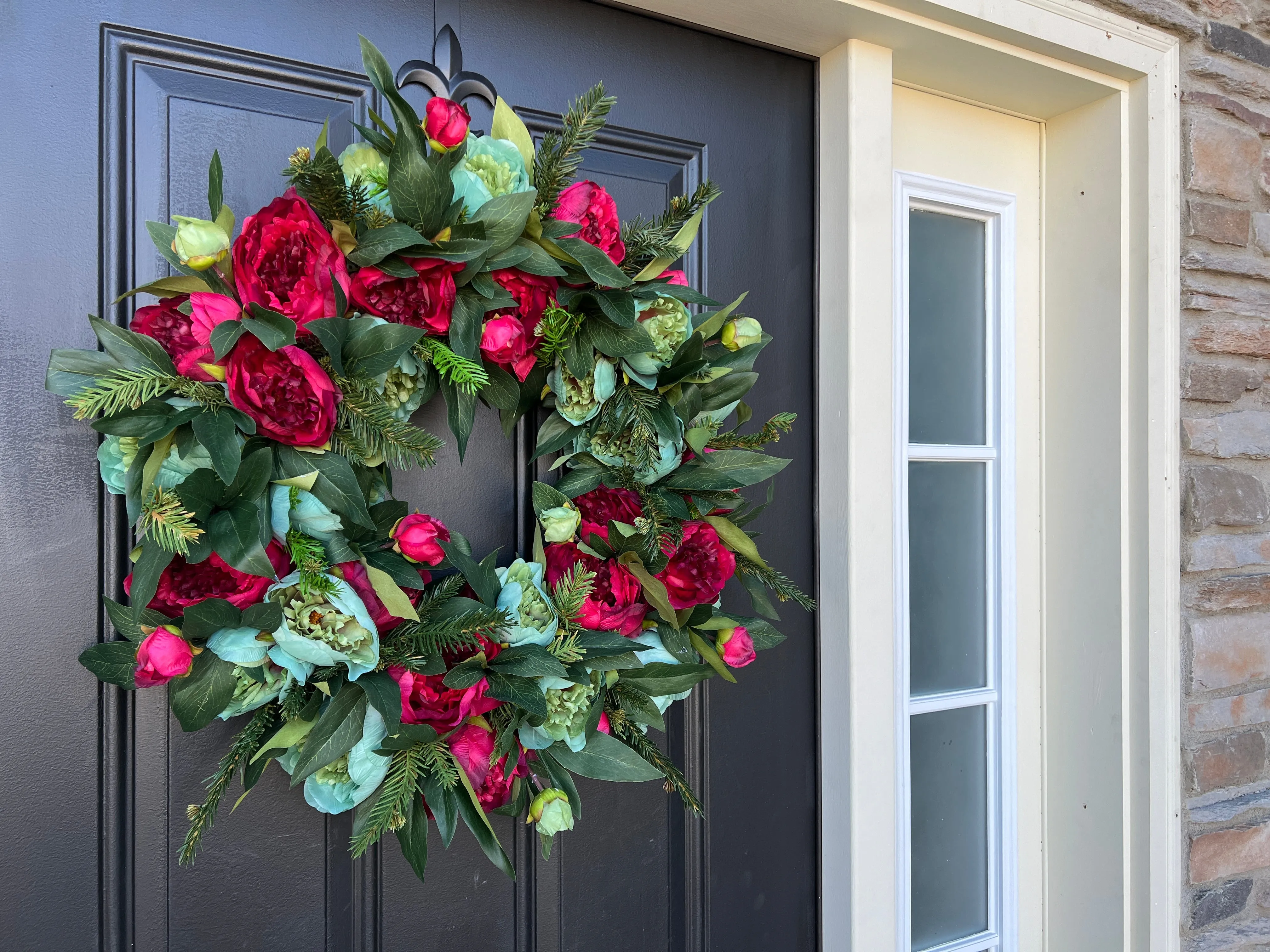 Holiday Pine and Peony Wreath