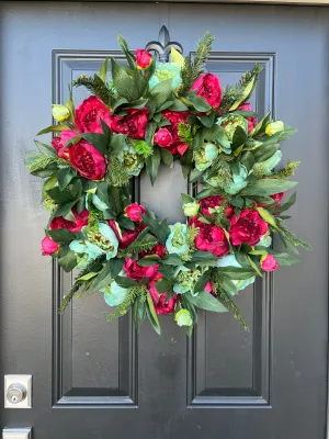 Holiday Pine and Peony Wreath