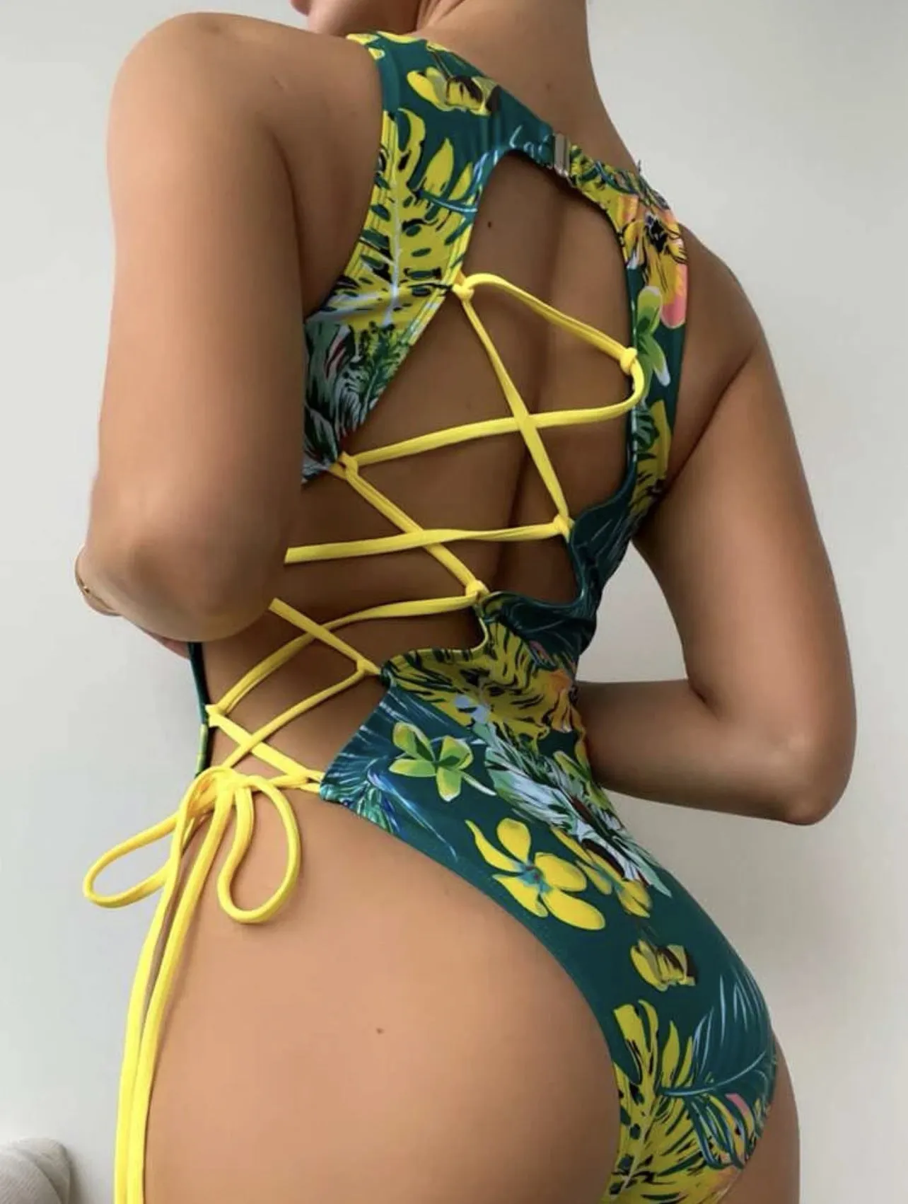 Hollow Out Back Cutout Out Strap Swimsuit