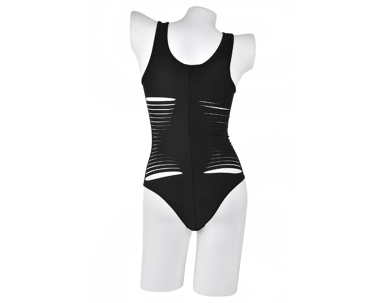 Hollow Out Strappy Monokini Swimwear - Black