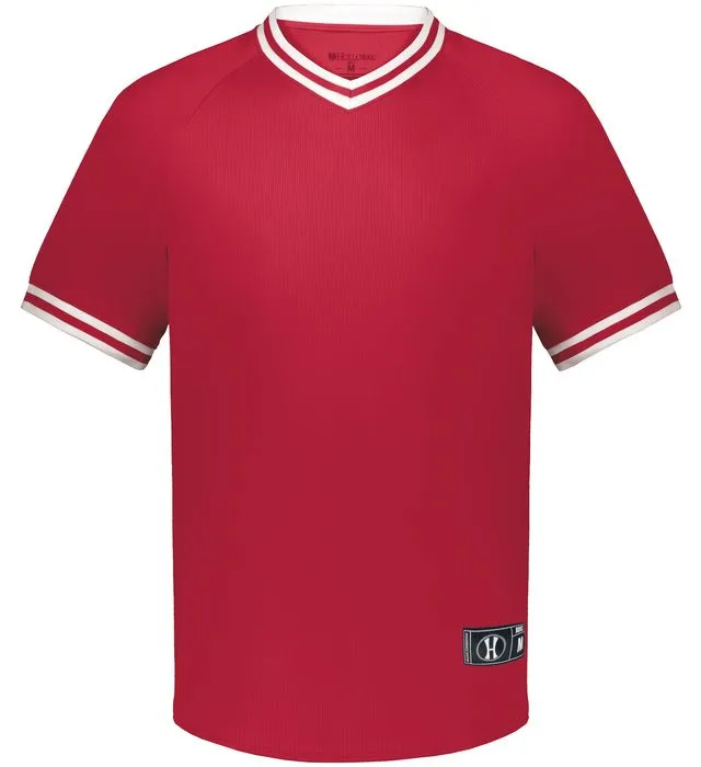 Holloway Scarlet Red/White Youth Retro V-Neck Baseball Jersey