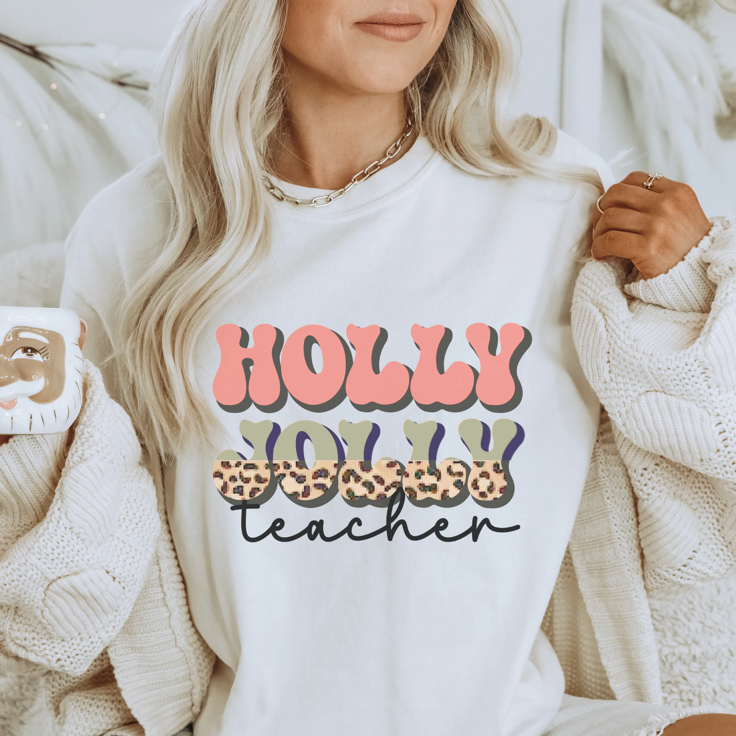 Holly Jolly Teacher Sweatshirt or T-Shirt, Teachers Holiday Unisex Size Retro Teacher Design Pullover, Cute Christmas or Holly Jolly Holiday Shirt