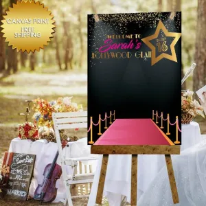 Hollywood theme Birthday canvas welcome Guest book sign for sweet 16