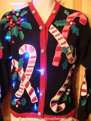 Holy Grail of Tacky Light Up Christmas Sweater 2sided Candy Canes