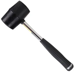 Homdum Professional Rubber Mallet Hammer Deli 16oz with Comfortable Grip Non-Slip Fiberglass Handle Soft Face Hammer for Tiles and Other Work 450g Black rubber head