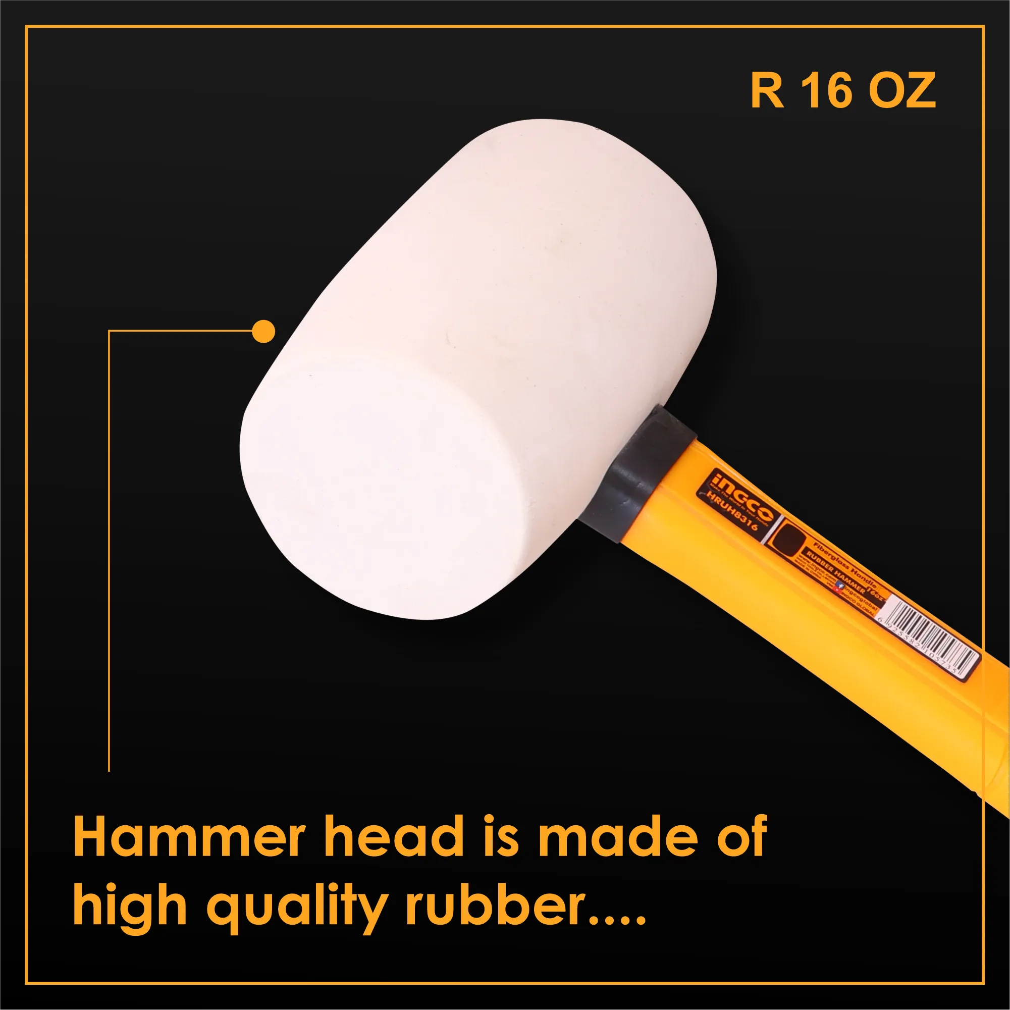 Homdum Professional Rubber Mallet Hammer INGCO HRUH8316 with Comfortable Grip Non-Slip Fiberglass Handle Soft Face Hammer for Tiles and Other Work 450g White rubber head