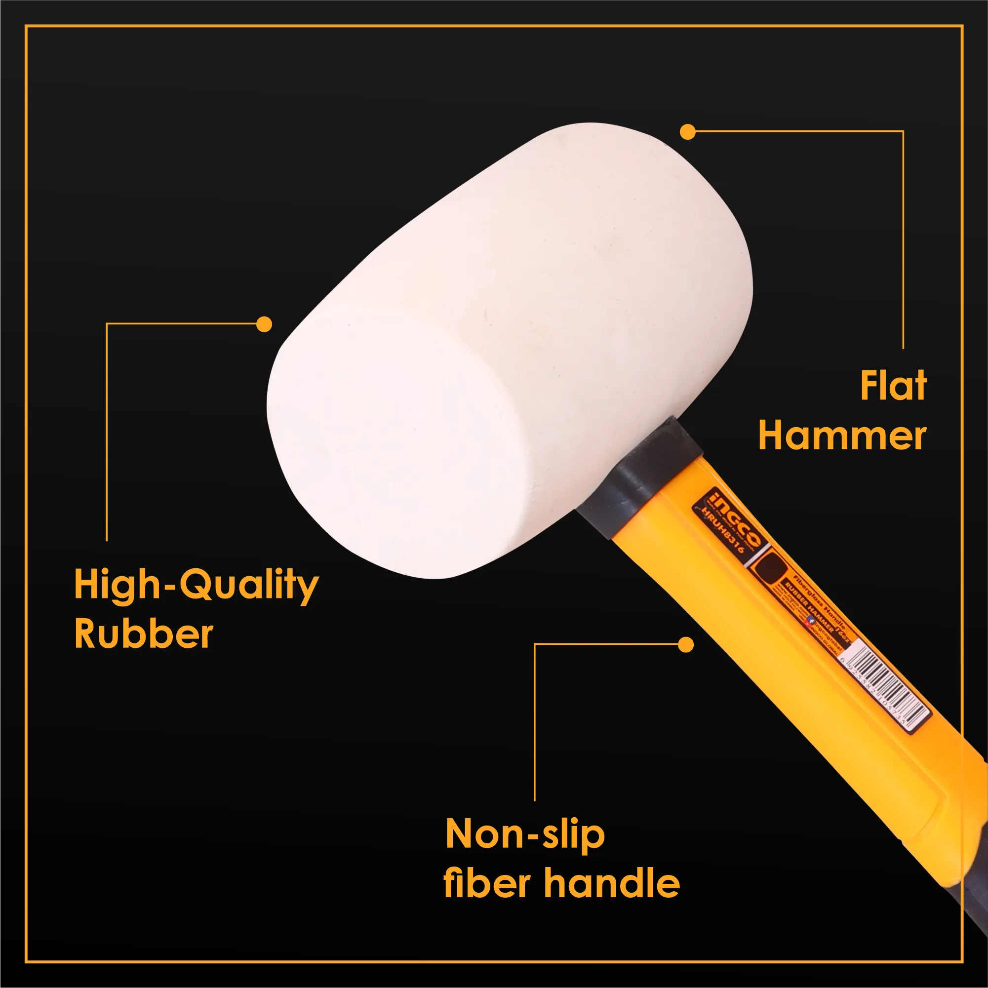 Homdum Professional Rubber Mallet Hammer INGCO HRUH8316 with Comfortable Grip Non-Slip Fiberglass Handle Soft Face Hammer for Tiles and Other Work 450g White rubber head