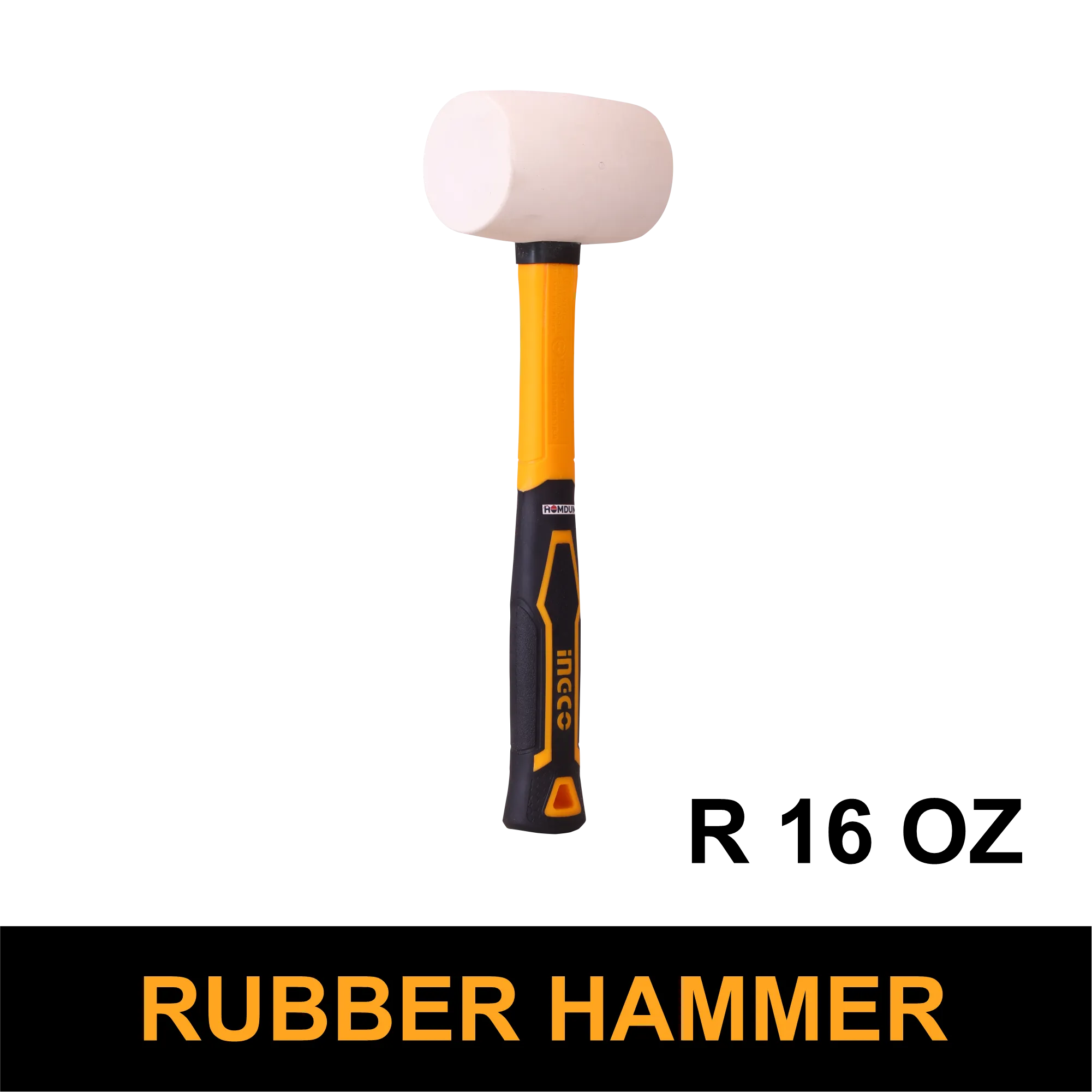 Homdum Professional Rubber Mallet Hammer INGCO HRUH8316 with Comfortable Grip Non-Slip Fiberglass Handle Soft Face Hammer for Tiles and Other Work 450g White rubber head