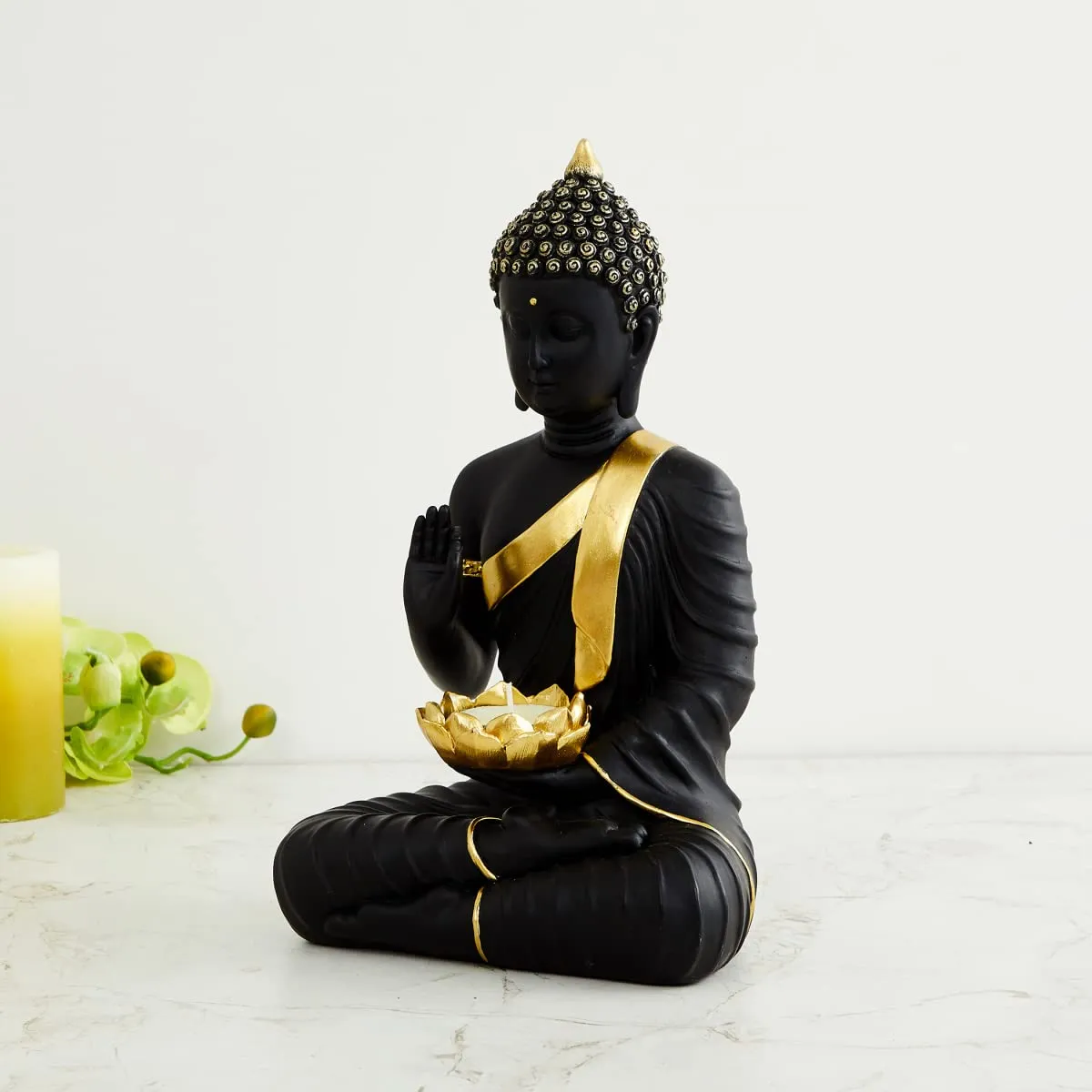 Home Centre Eternity Buddha Figurine with T-Light Holder, Black, Standard