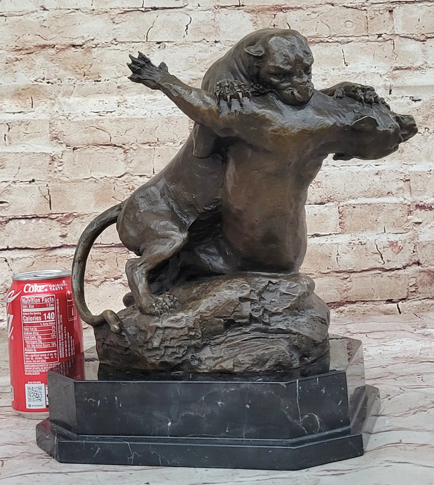 Home Office Decor: Gardet`s Signed Bronze Cougar Battle Sculpture - Heavy Art