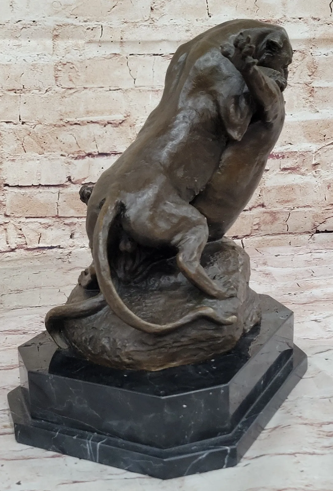 Home Office Decor: Gardet`s Signed Bronze Cougar Battle Sculpture - Heavy Art