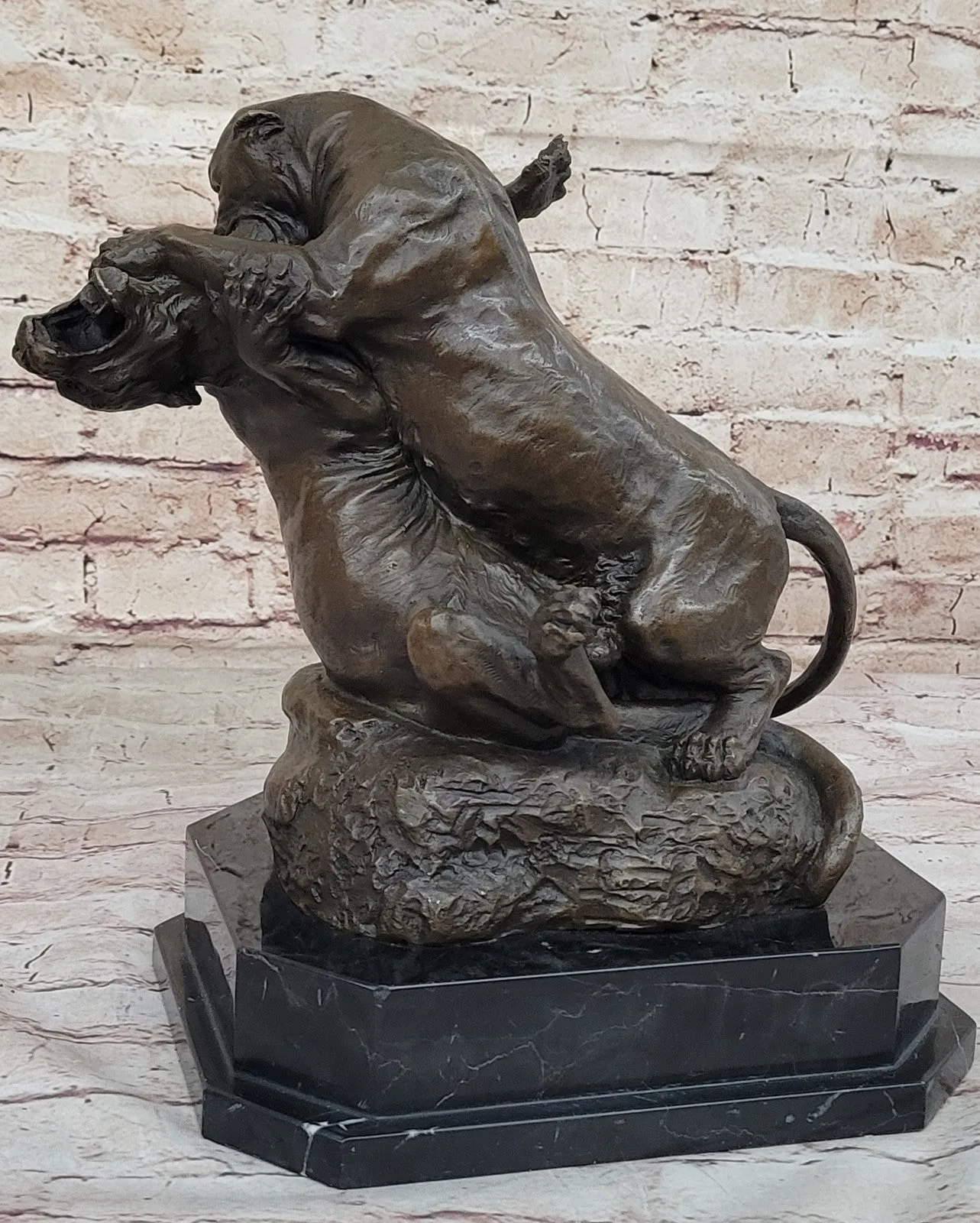 Home Office Decor: Gardet`s Signed Bronze Cougar Battle Sculpture - Heavy Art