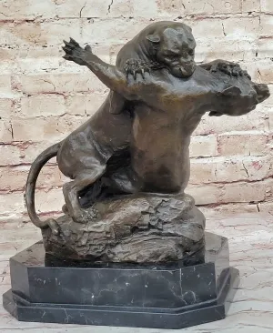 Home Office Decor: Gardet`s Signed Bronze Cougar Battle Sculpture - Heavy Art