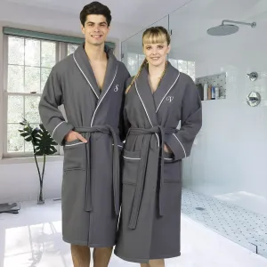 Home textile Linum, Turkish cotton personalized satin robe with edging waffle gray terry robe Linum Home Textiles