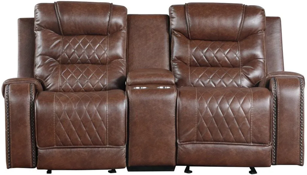 Homelegance Furniture Putnam Double Glider Reclining Loveseat in Brown 9405BR-2