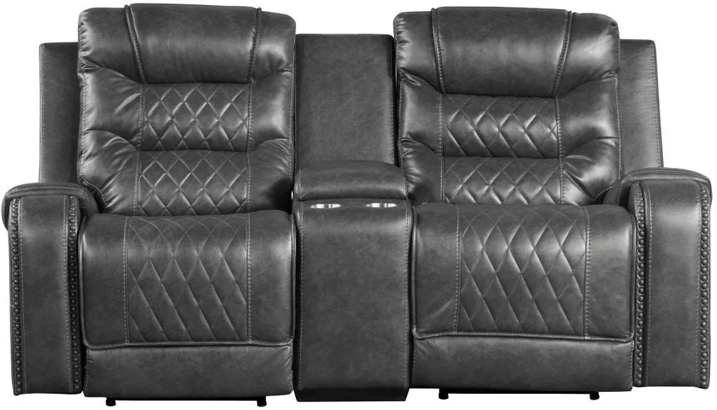 Homelegance Furniture Putnam Double Glider Reclining Loveseat in Gray 9405GY-2