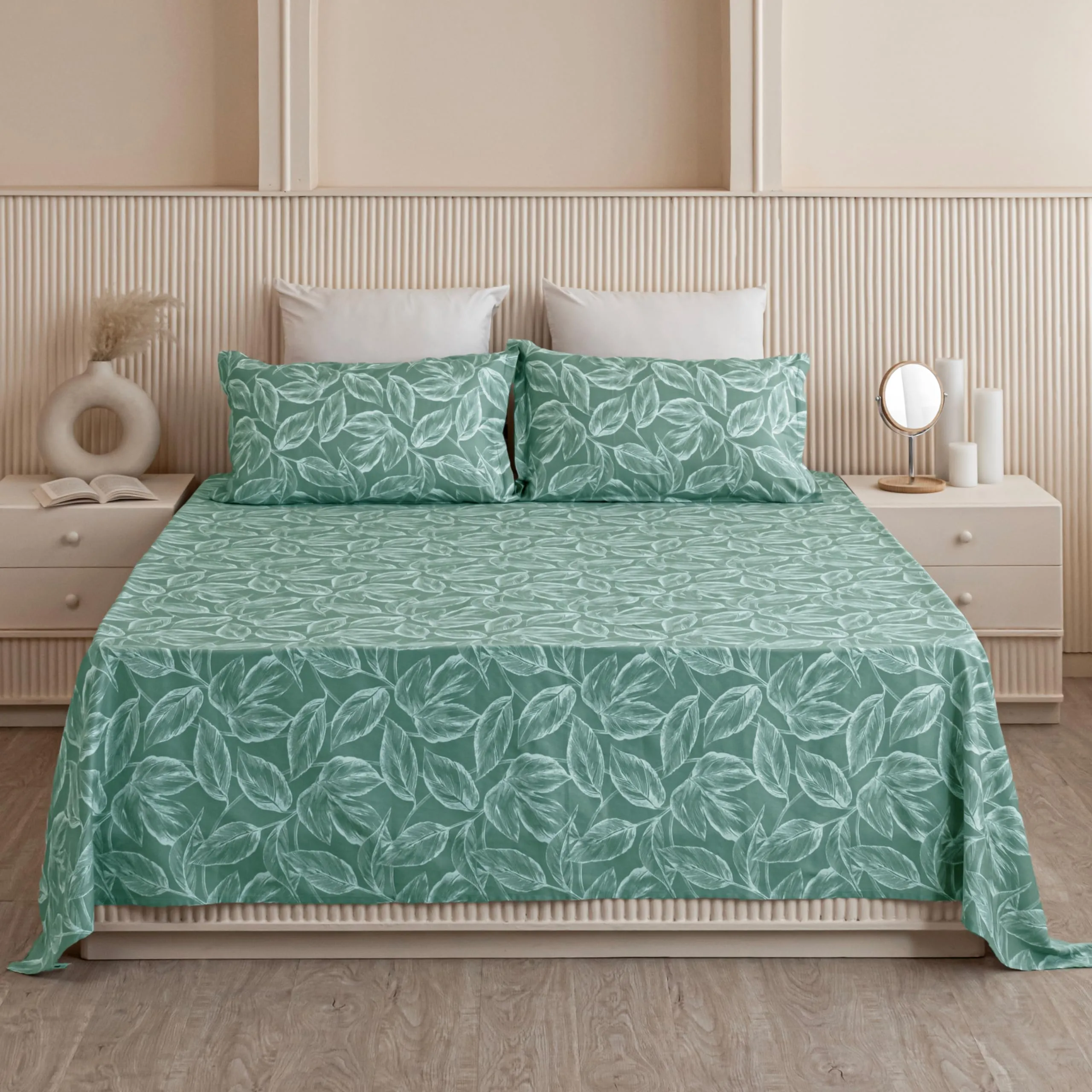 HOMEMONDE Cotton Bedsheets for Double Bed 90 x 100 Inch Luxurious Printed Bed Sheets with 2 Pillow Covers, (228 x 254 CM, Aqua Blue)