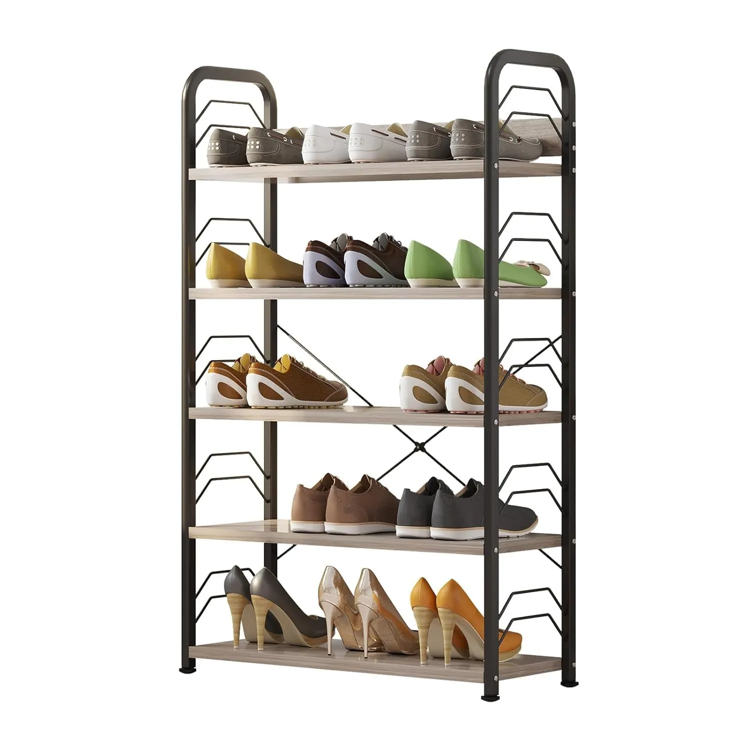 Homes Element 5 Layer Wooden Shoe Rack for Home Multipurpose Storage Shelves Shoe Stand for Chappal Slipper Sneakers Footwear Stand Bookshelf Kitchen Storage Rack Free Standing Shoe Rack