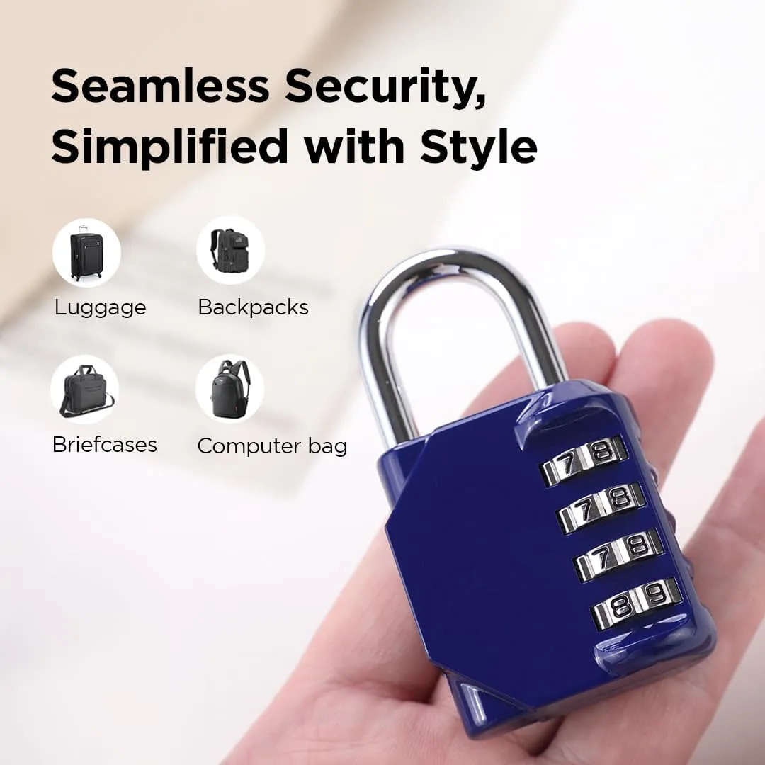 Homestic 4 Digit Combination Lock | Travel Lock for Briefcase | Number Lock | Padlock for Luggage | Travelling Locks for Suitcase | Gym Lock | 8023ABL | Blue