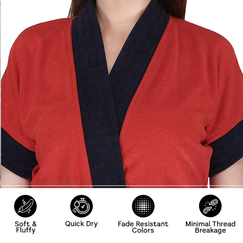 Homestic Bathrobe for Women Micro Terry Cotton Towel Robe | Soft and Easy to Absorb & Dry| Unisex Bathrobe (Red)