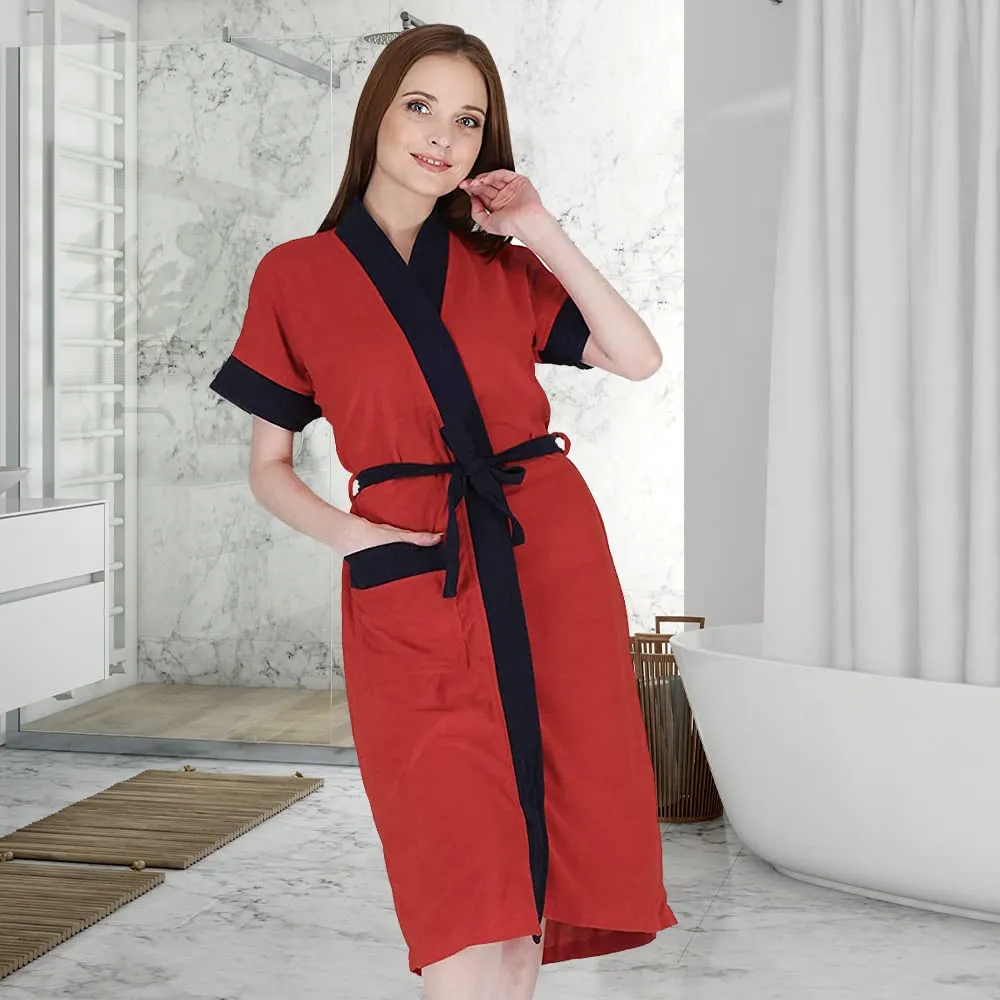 Homestic Bathrobe for Women Micro Terry Cotton Towel Robe | Soft and Easy to Absorb & Dry| Unisex Bathrobe (Red)