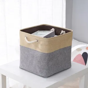 Homestic Foldable Storage Basket|Polyester Toy Storage Bin|Wardrobe Organizer For Clothes (Dark Grey & Brown)