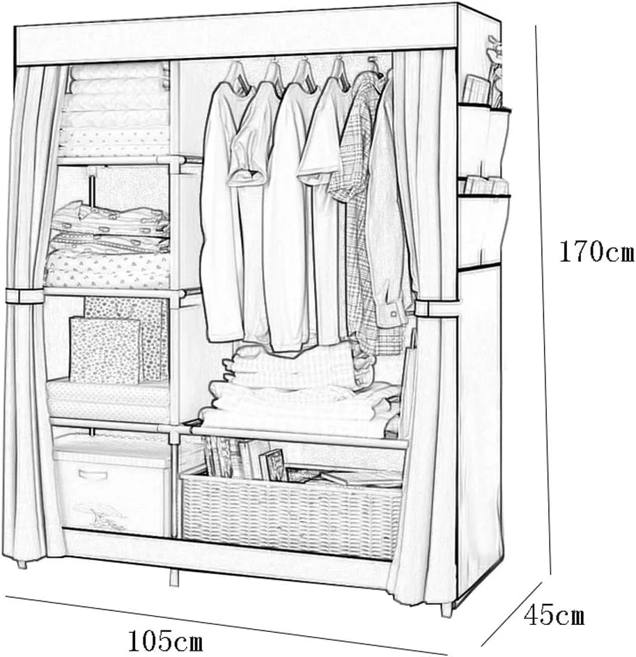 Homestic Foldable Wardrobe for Clothes|Non Woven 2 Door Portable Clothes Rack|4 Shelves Almirah for Clothes (Grey)