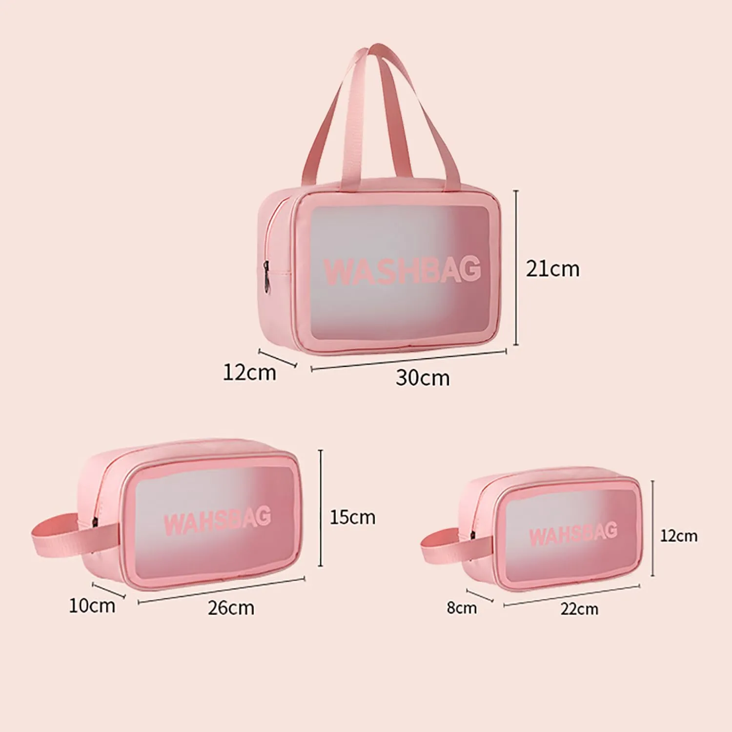 Homestic Set of 3 Toiletry Bag | Travel Storage Carry Pouch | Waterproof Cosmetic Bags | Portable Carry Pouch for Men-Women | Transparent Wash Bag with Handle | ZH019PK | Pink