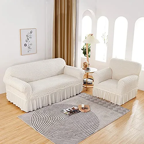 Homestic Sofa Cover | 3-Seater Sofa Cover | Sofa Chair Cover | Couch Cover for Hall | Universal Sofa Slipcover | Elastic Spandex Sofa Cover for Living Room | 3SSC001 | White