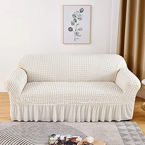 Homestic Sofa Cover | Two-Seater Sofa Cover | Sofa Chair Cover | Couch Cover for Hall | Universal Sofa Slipcover | Elastic Spandex Sofa Cover for Living Room | TSSC001 | White